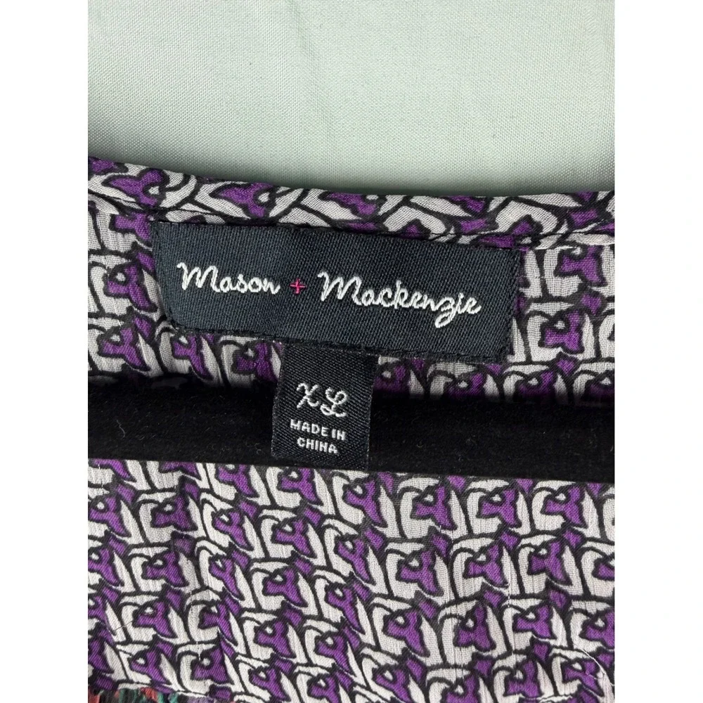 Mason &‎ Mackenzie Womens XL Mixed Print Paisley Floral Blouse Purple V-Neck Top